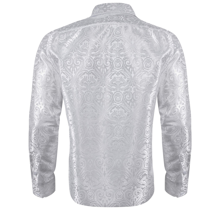 White Paisley Jacquard Silk Dress Shirt shirt    - Sophisticated Gentlemen