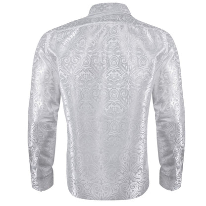 White Paisley Jacquard Silk Dress Shirt shirt    - Sophisticated Gentlemen