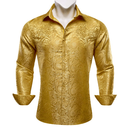 Golden Paisley Silk Dress Shirt shirt S   - Sophisticated Gentlemen