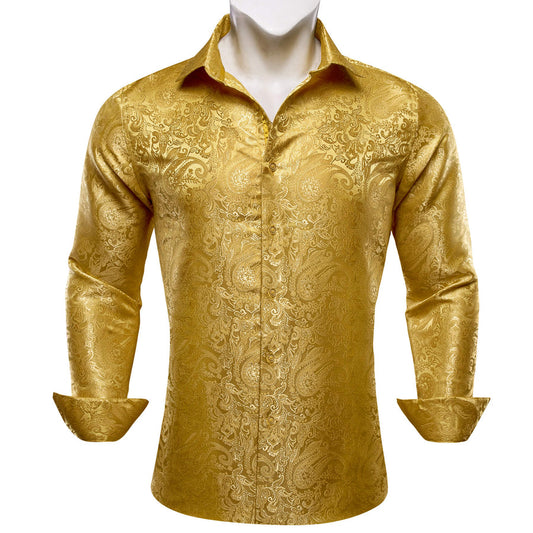 Golden Paisley Silk Dress Shirt shirt S   - Sophisticated Gentlemen