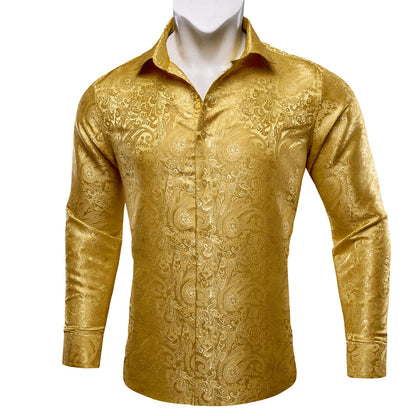 Golden Paisley Silk Dress Shirt shirt    - Sophisticated Gentlemen