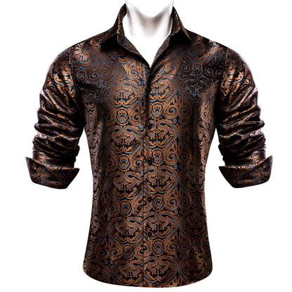 Brown Blue Paisley Silk Dress Shirt shirt    - Sophisticated Gentlemen