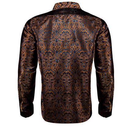Brown Blue Paisley Silk Dress Shirt shirt    - Sophisticated Gentlemen