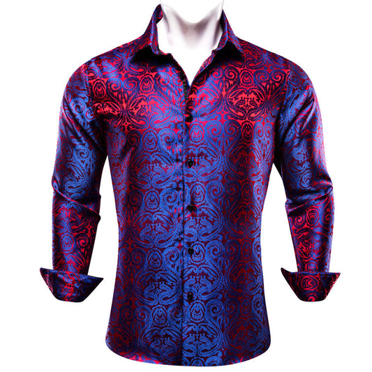 Blue Red Paisley Silk Dress Shirt shirt S   - Sophisticated Gentlemen