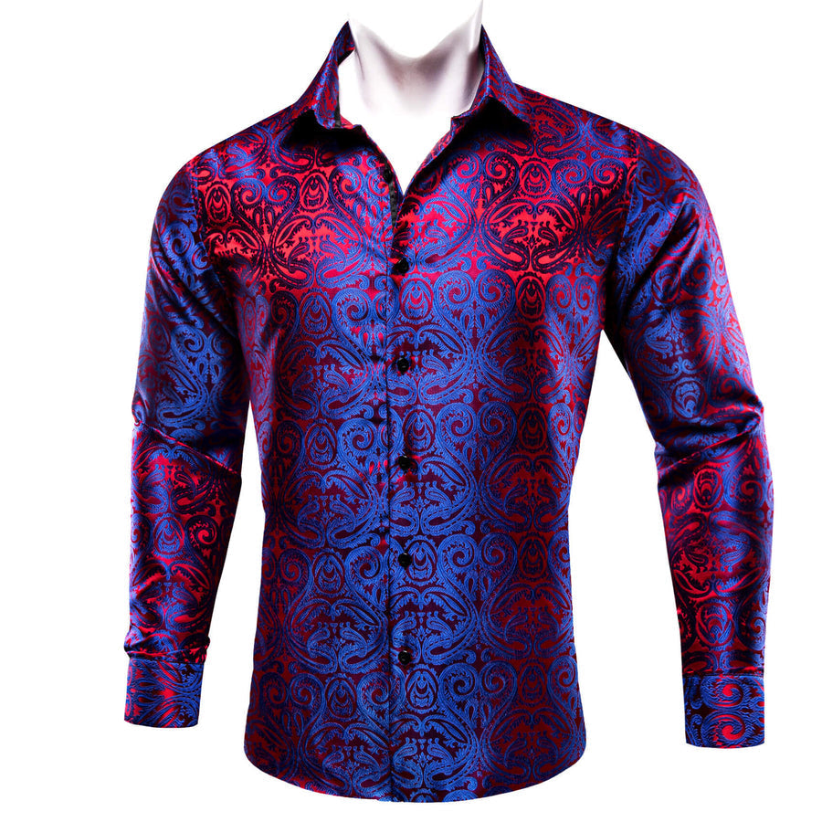 Blue Red Paisley Silk Dress Shirt shirt    - Sophisticated Gentlemen