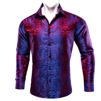 Blue Red Paisley Silk Dress Shirt shirt    - Sophisticated Gentlemen