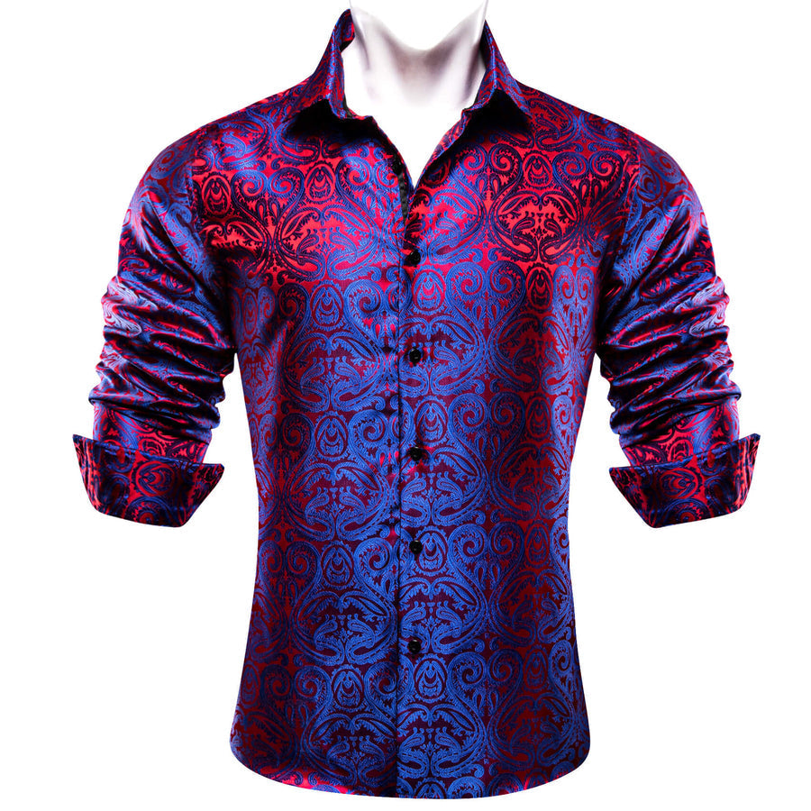 Blue Red Paisley Silk Dress Shirt shirt    - Sophisticated Gentlemen