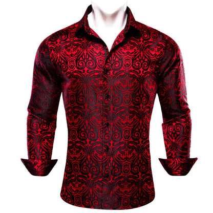 Red Black Woven Paisley Silk Dress Shirt shirt S   - Sophisticated Gentlemen