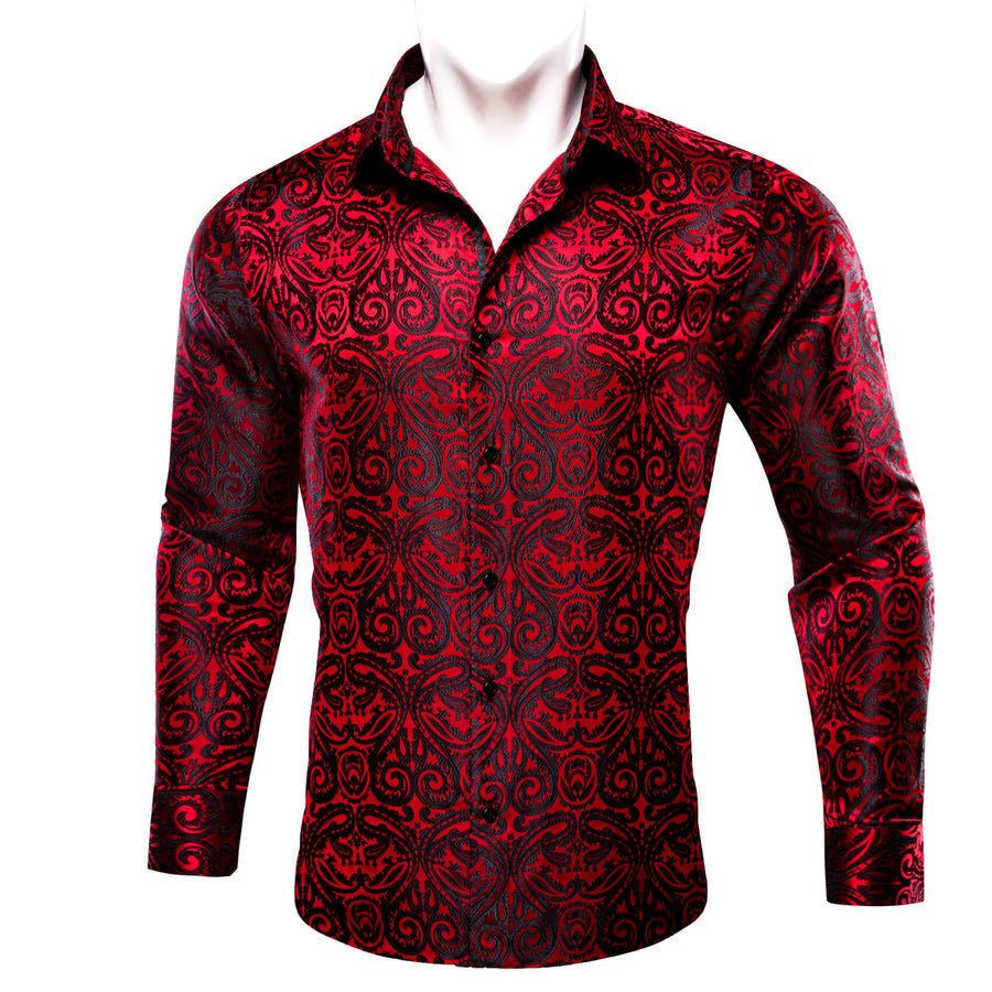 Red Black Woven Paisley Silk Dress Shirt shirt    - Sophisticated Gentlemen