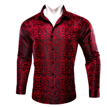 Red Black Woven Paisley Silk Dress Shirt shirt    - Sophisticated Gentlemen