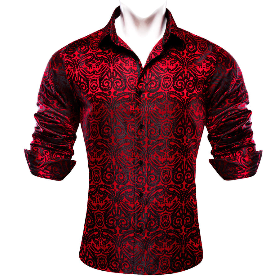 Red Black Woven Paisley Silk Dress Shirt shirt    - Sophisticated Gentlemen