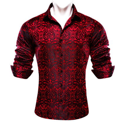 Red Black Woven Paisley Silk Dress Shirt shirt    - Sophisticated Gentlemen