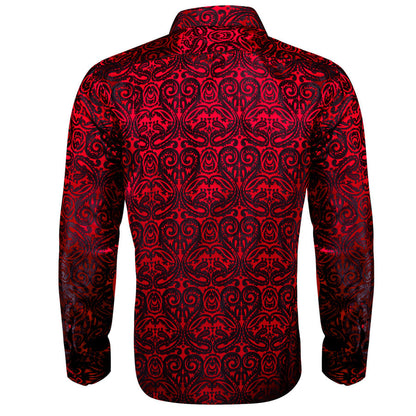 Red Black Woven Paisley Silk Dress Shirt shirt    - Sophisticated Gentlemen