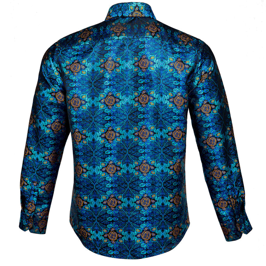 Peacock Blue Floral Silk Dress Shirt shirt    - Sophisticated Gentlemen