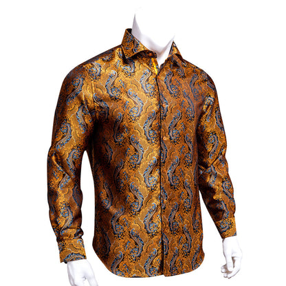 Shining Golden Paisley Silk Dress Shirt shirt    - Sophisticated Gentlemen
