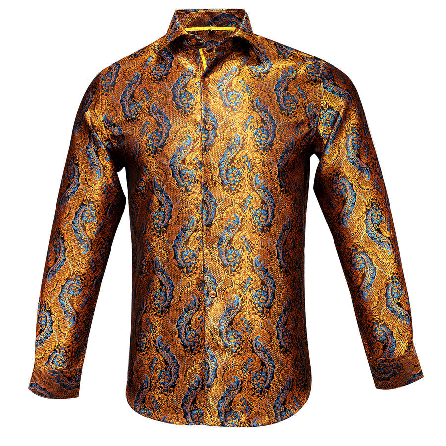 Shining Golden Paisley Silk Dress Shirt shirt    - Sophisticated Gentlemen