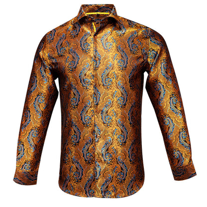Shining Golden Paisley Silk Dress Shirt shirt    - Sophisticated Gentlemen