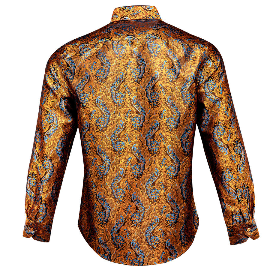 Shining Golden Paisley Silk Dress Shirt shirt    - Sophisticated Gentlemen