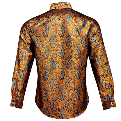 Shining Golden Paisley Silk Dress Shirt shirt    - Sophisticated Gentlemen