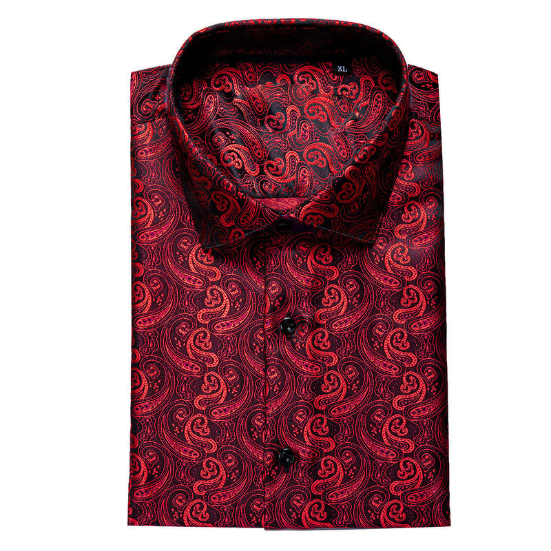 Red Black Paisley Silk Dress Shirt shirt    - Sophisticated Gentlemen