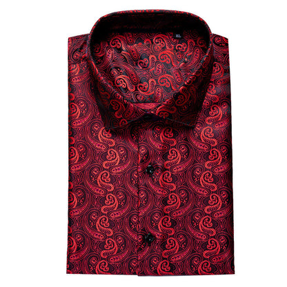 Red Black Paisley Silk Dress Shirt shirt    - Sophisticated Gentlemen