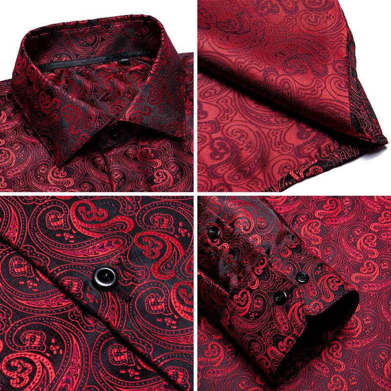 Red Black Paisley Silk Dress Shirt shirt    - Sophisticated Gentlemen