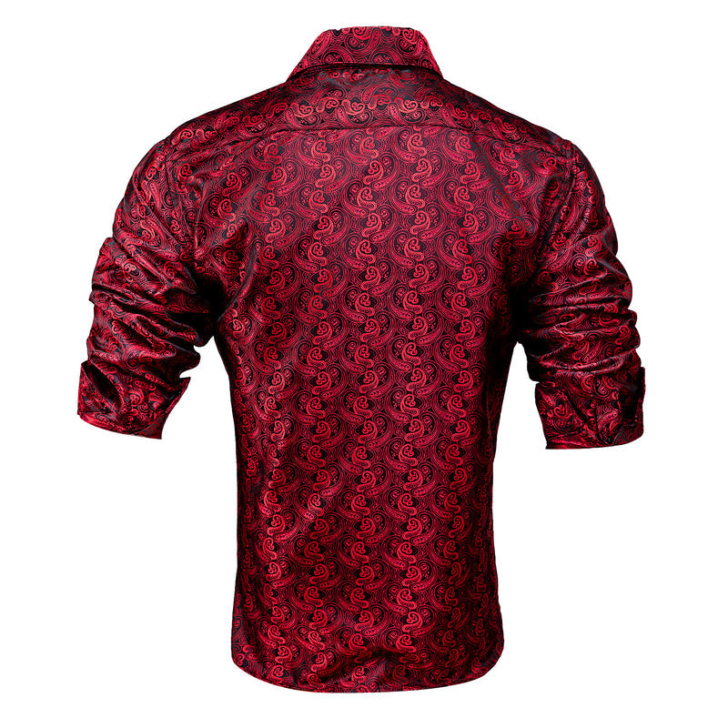 Red Black Paisley Silk Dress Shirt shirt    - Sophisticated Gentlemen