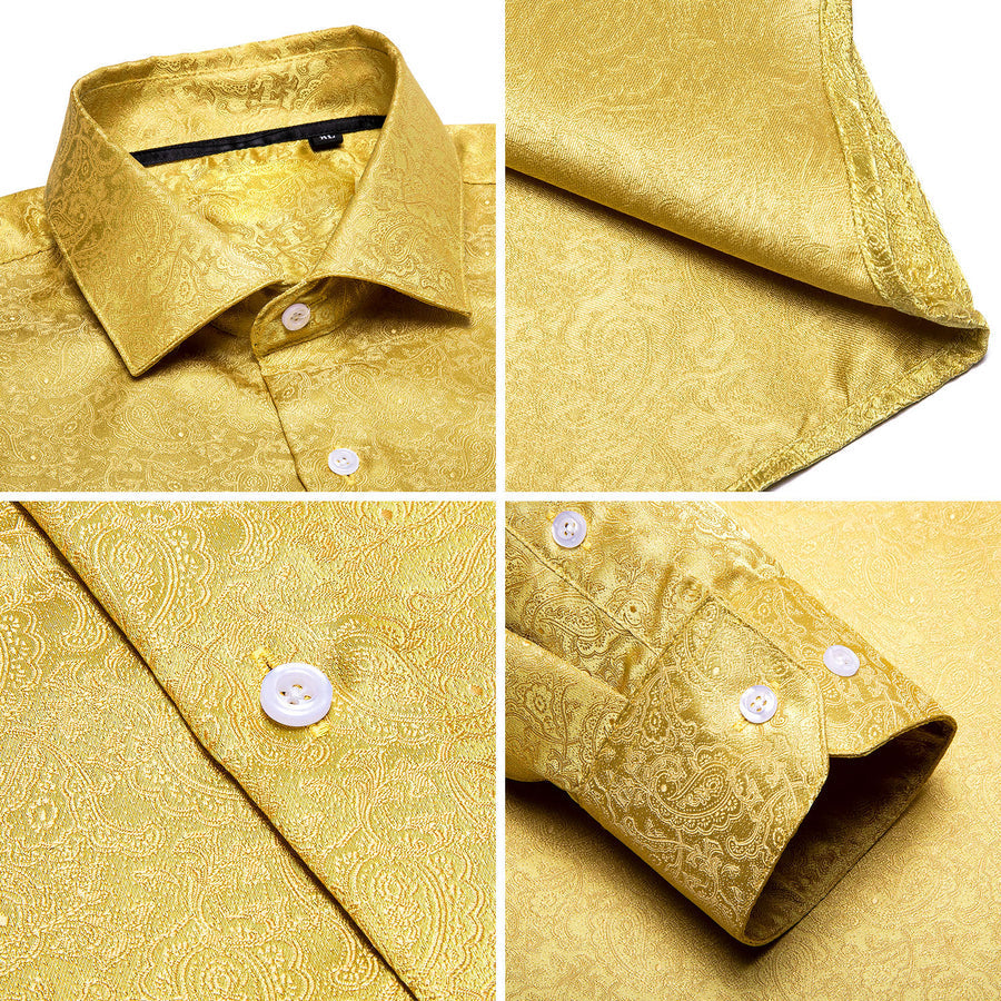 Golden Paisley Silk Dress Shirt shirt    - Sophisticated Gentlemen