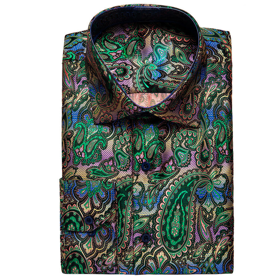 Green Paisley Silk Dress Shirt shirt    - Sophisticated Gentlemen