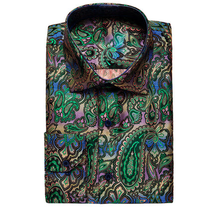 Green Paisley Silk Dress Shirt shirt    - Sophisticated Gentlemen