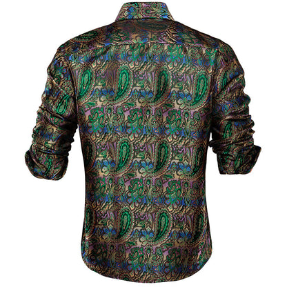 Green Paisley Silk Dress Shirt shirt    - Sophisticated Gentlemen