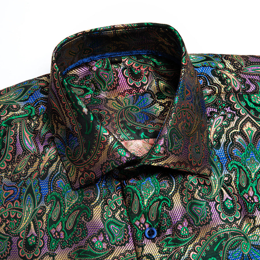Green Paisley Silk Dress Shirt shirt    - Sophisticated Gentlemen
