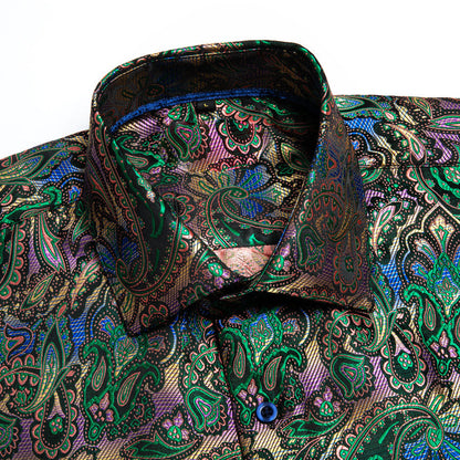 Green Paisley Silk Dress Shirt shirt    - Sophisticated Gentlemen