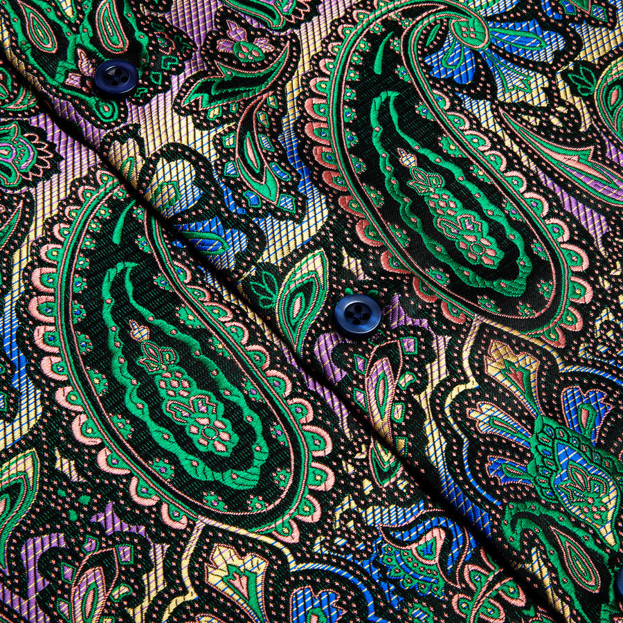 Green Paisley Silk Dress Shirt shirt    - Sophisticated Gentlemen