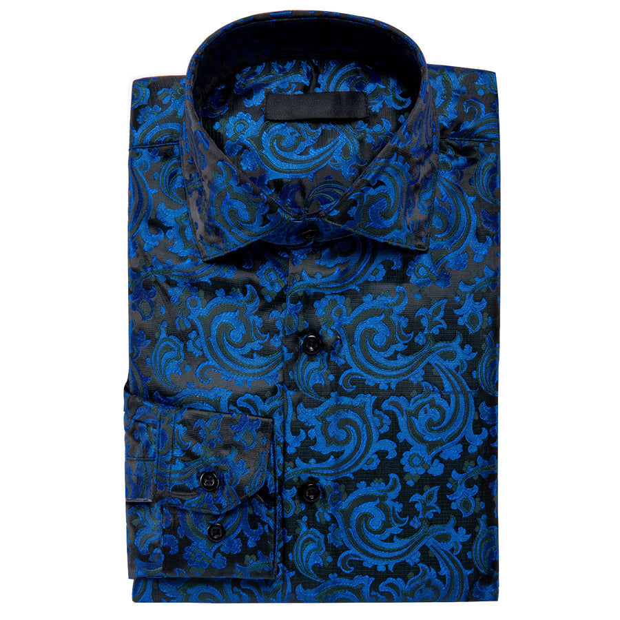 Blue Black Paisley Silk Dress Shirt shirt    - Sophisticated Gentlemen