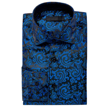 Blue Black Paisley Silk Dress Shirt shirt    - Sophisticated Gentlemen