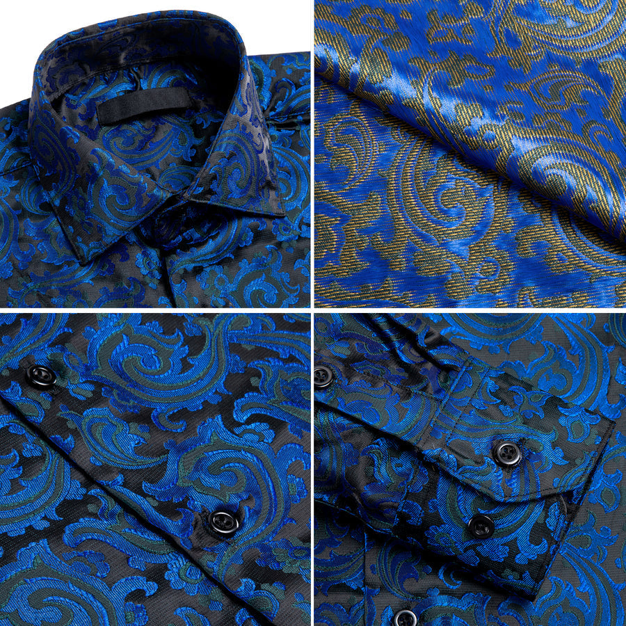 Blue Black Paisley Silk Dress Shirt shirt    - Sophisticated Gentlemen
