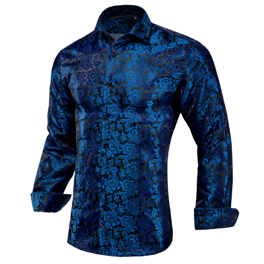 Blue Black Paisley Silk Dress Shirt shirt    - Sophisticated Gentlemen