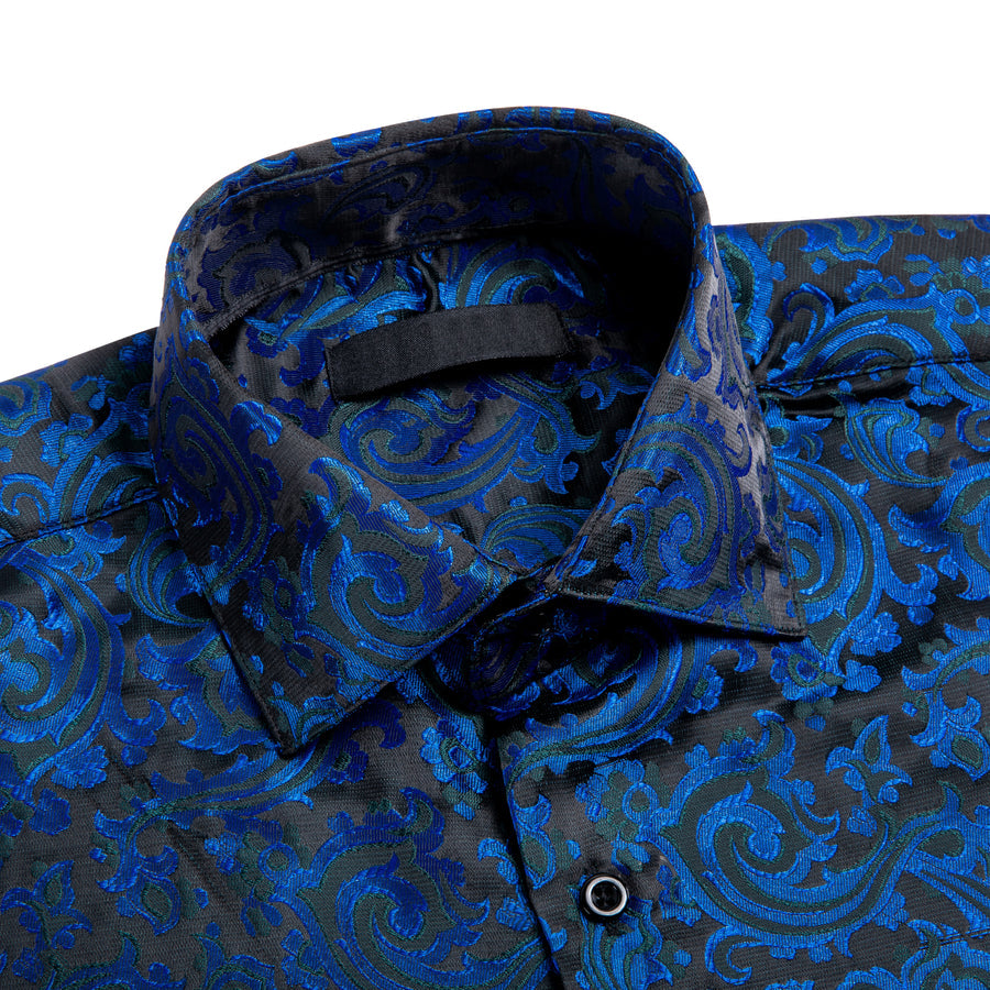 Blue Black Paisley Silk Dress Shirt shirt    - Sophisticated Gentlemen