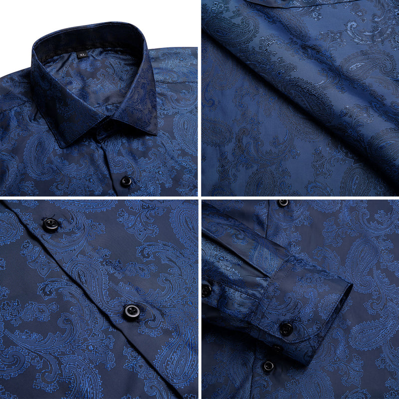Dark Blue Paisley Dress Shirt shirt    - Sophisticated Gentlemen