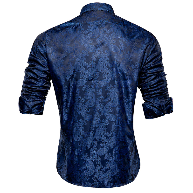 Dark Blue Paisley Dress Shirt shirt    - Sophisticated Gentlemen