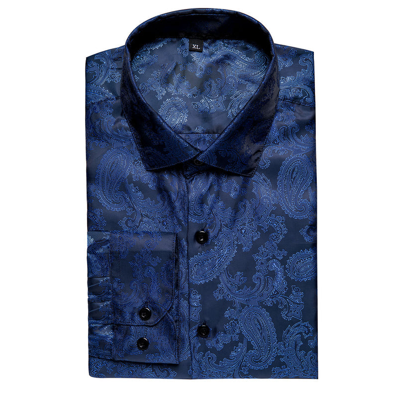Dark Blue Paisley Dress Shirt shirt    - Sophisticated Gentlemen