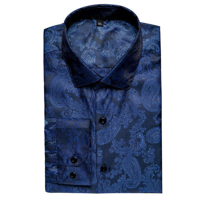 Dark Blue Paisley Dress Shirt shirt    - Sophisticated Gentlemen