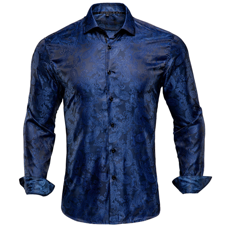 Dark Blue Paisley Dress Shirt shirt S   - Sophisticated Gentlemen