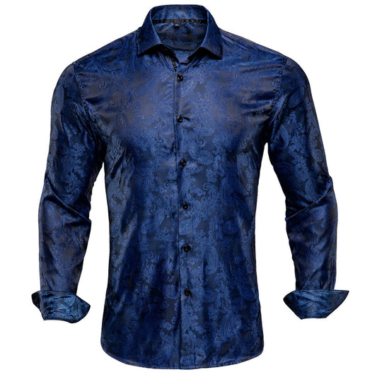 Dark Blue Paisley Dress Shirt shirt S   - Sophisticated Gentlemen