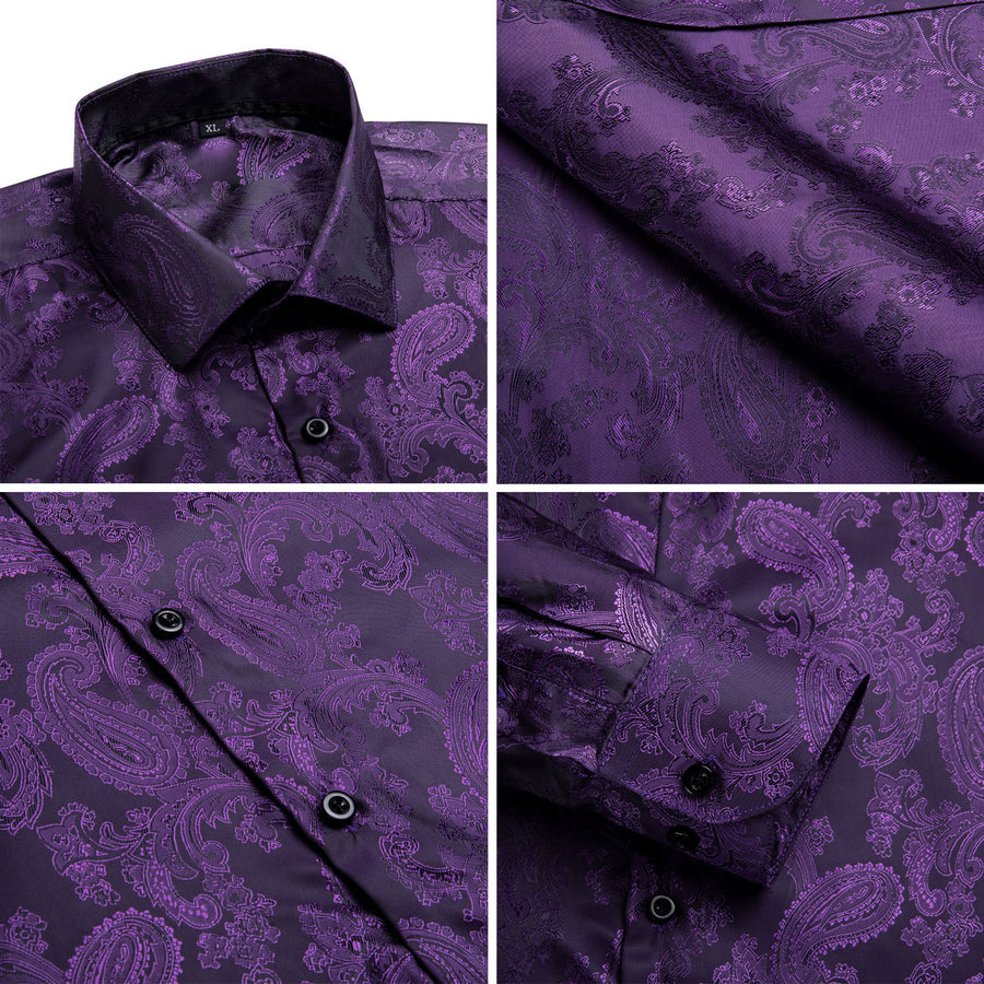 Dark Purple Paisley Silk Dress Shirt shirt    - Sophisticated Gentlemen