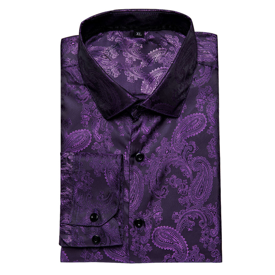 Dark Purple Paisley Silk Dress Shirt shirt    - Sophisticated Gentlemen