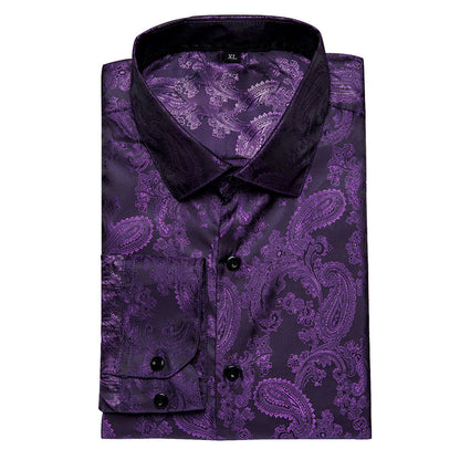 Dark Purple Paisley Silk Dress Shirt shirt    - Sophisticated Gentlemen