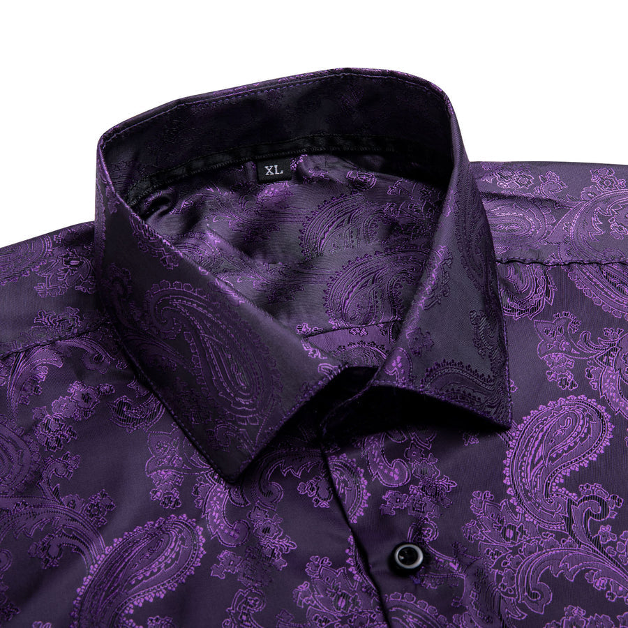 Dark Purple Paisley Silk Dress Shirt shirt    - Sophisticated Gentlemen