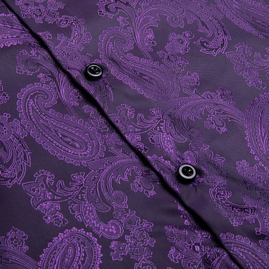 Dark Purple Paisley Silk Dress Shirt shirt    - Sophisticated Gentlemen